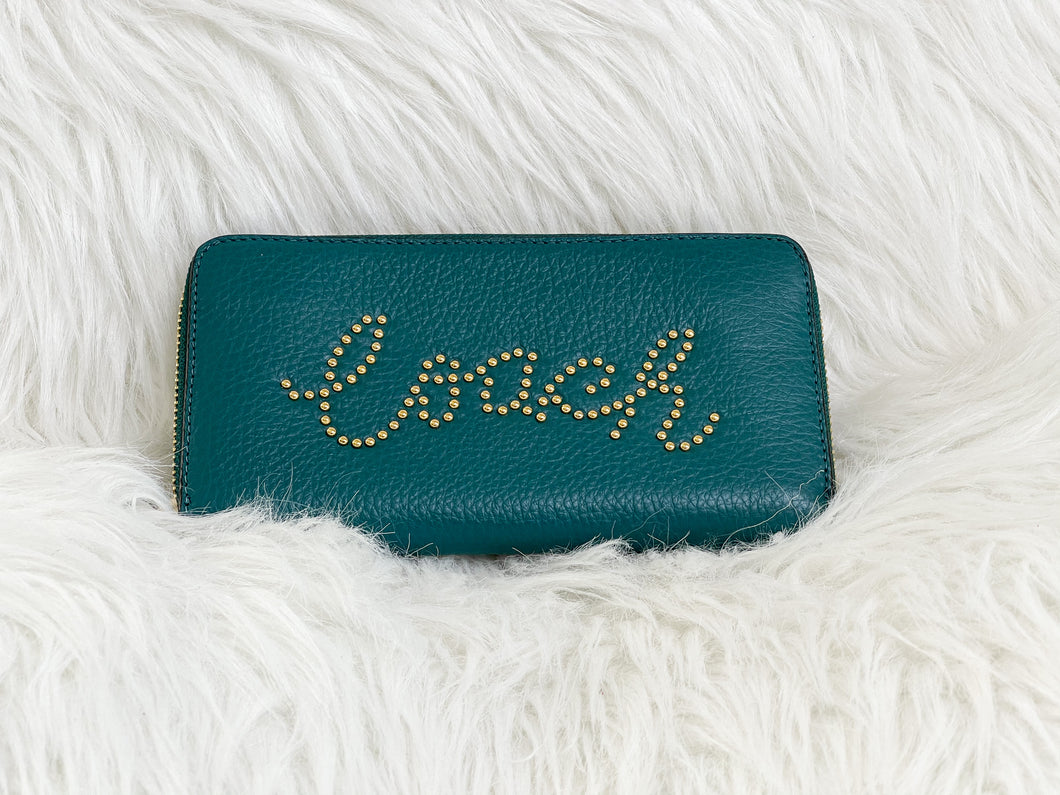 Coach Accordion Zip Wallet with Studded Script